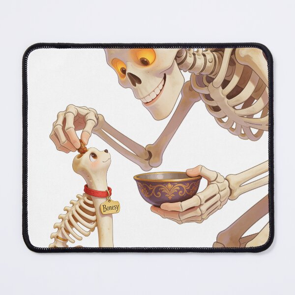Item preview, Cute Skeleton Feeding Tiny Skeleton Dog – Funny Halloween Cartoon Illustration designed and sold by OksArtStudio.