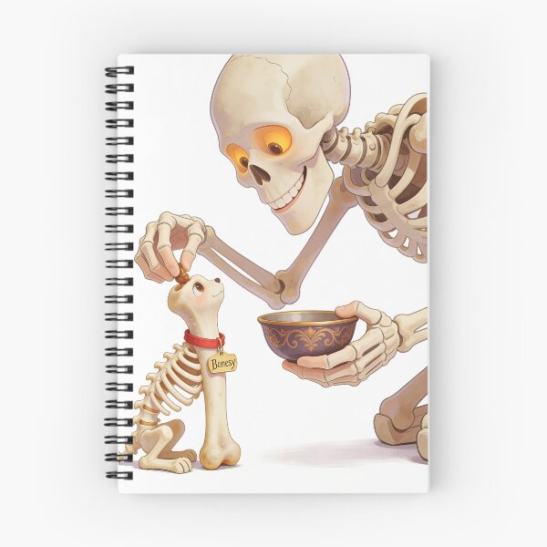 Item preview, Cute Skeleton Feeding Tiny Skeleton Dog – Funny Halloween Cartoon Illustration designed and sold by OksArtStudio.