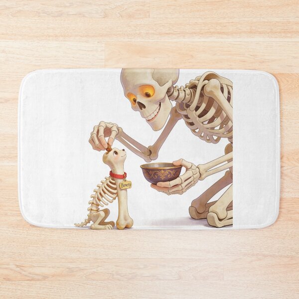 Item preview, Cute Skeleton Feeding Tiny Skeleton Dog – Funny Halloween Cartoon Illustration designed and sold by OksArtStudio.