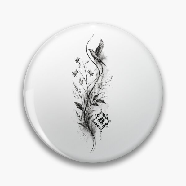 Item preview, Black and White Hummingbird Floral Illustration designed and sold by PetalGarden.