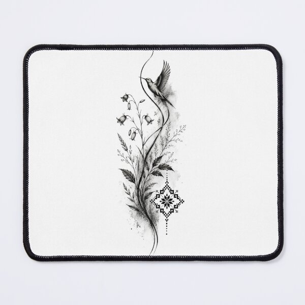 Item preview, Black and White Hummingbird Floral Illustration designed and sold by PetalGarden.