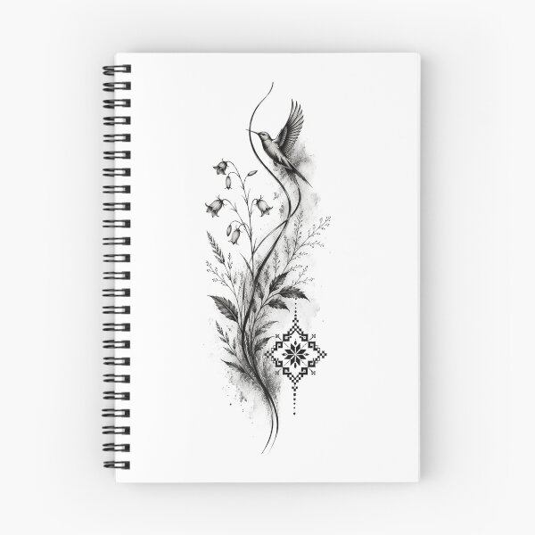 Item preview, Black and White Hummingbird Floral Illustration designed and sold by PetalGarden.