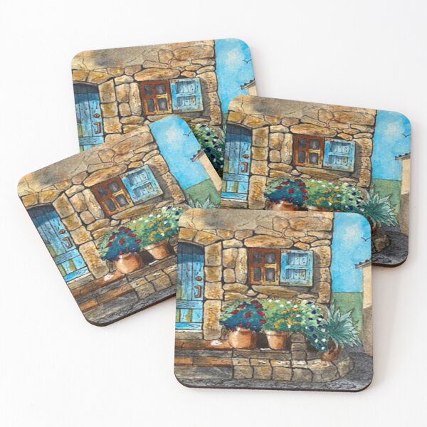 Item preview, Rustic stone house entry w/vibrant flowerpots. designed and sold by Mike Ramos.