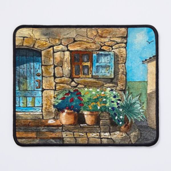 Item preview, Rustic stone house entry w/vibrant flowerpots. designed and sold by Mike Ramos.