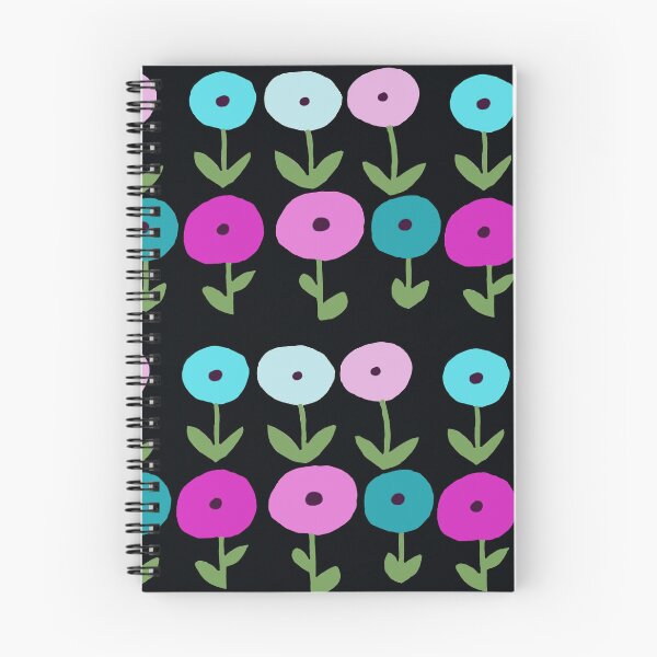 Item preview, Dynamic Spring Flowers Magenta Blue on Black Background designed and sold by Designs by Sara Felton.