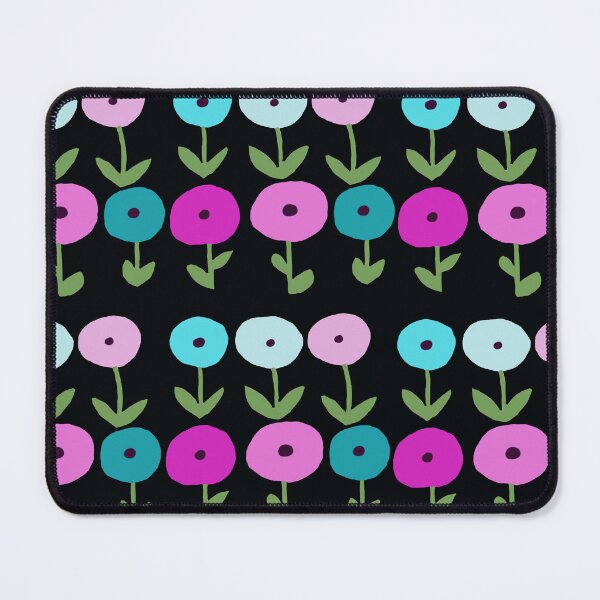 Item preview, Dynamic Spring Flowers Magenta Blue on Black Background designed and sold by Designs by Sara Felton.