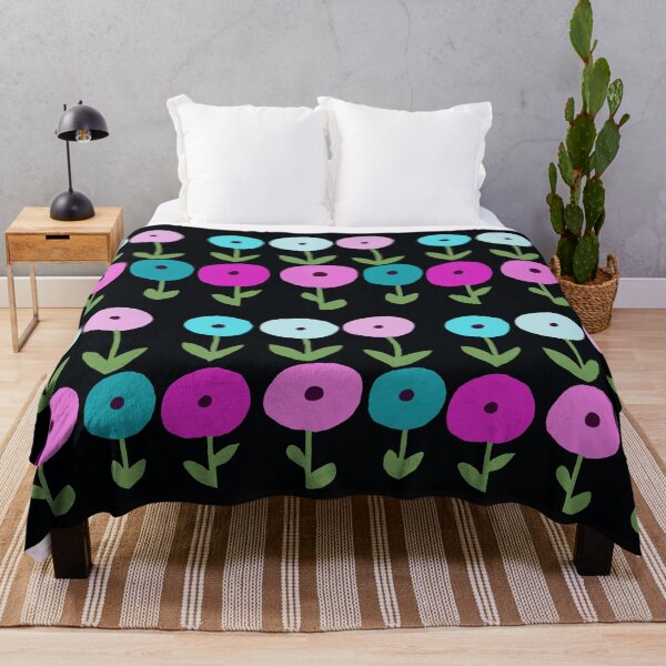 Item preview, Dynamic Spring Flowers Magenta Blue on Black Background designed and sold by Designs by Sara Felton.
