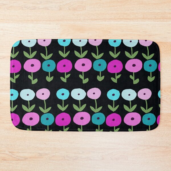 Item preview, Dynamic Spring Flowers Magenta Blue on Black Background designed and sold by Designs by Sara Felton.