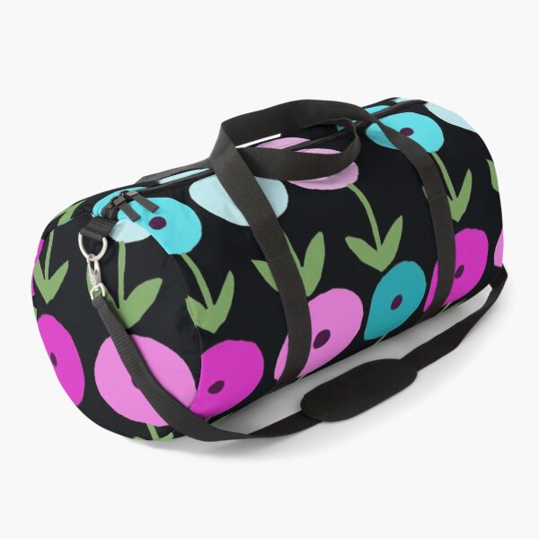 Item preview, Dynamic Spring Flowers Magenta Blue on Black Background designed and sold by Designs by Sara Felton.