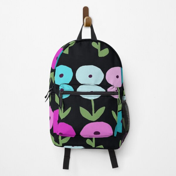Item preview, Dynamic Spring Flowers Magenta Blue on Black Background designed and sold by Designs by Sara Felton.