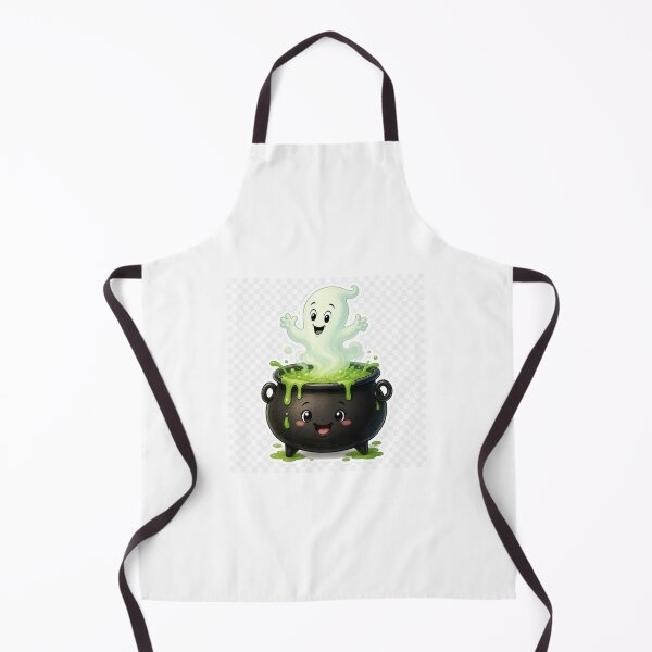 Item preview, Smiling Magic Cauldron with Green Potion and Ghost – Cute Halloween Cartoon Illustration designed and sold by OksArtStudio.