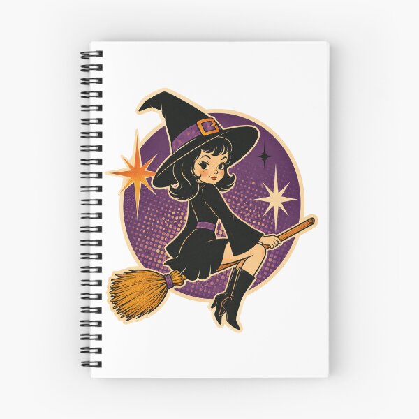 Item preview, Cute Vintage Witch on Broom | Retro Halloween Illustration | Groovy Spooky Art designed and sold by Rewind Society.