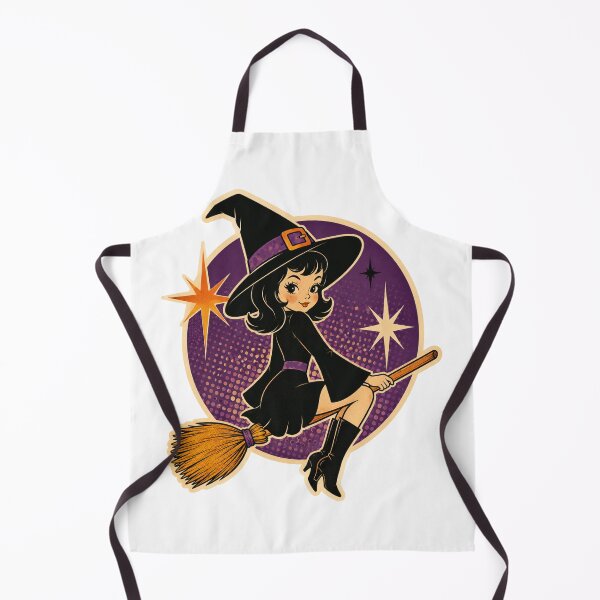 Item preview, Cute Vintage Witch on Broom | Retro Halloween Illustration | Groovy Spooky Art designed and sold by Rewind Society.