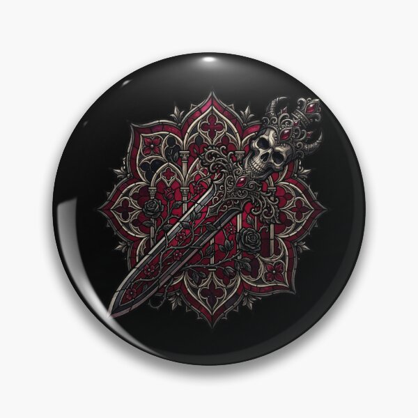Item preview, Horned Skull with Sword in Diamond Rose Window — Gothic Stained Glass designed and sold by David Mateo ArtWorks.