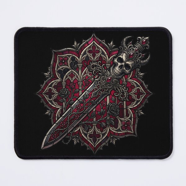 Item preview, Horned Skull with Sword in Diamond Rose Window — Gothic Stained Glass designed and sold by David Mateo ArtWorks.