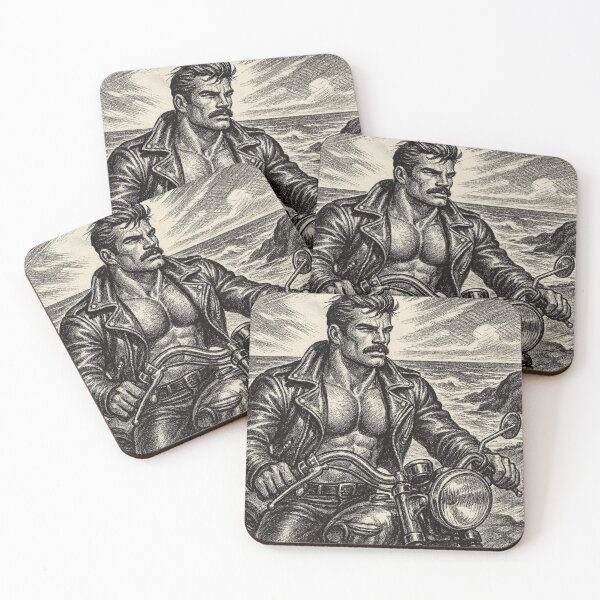 Item preview, Gay Leather Daddy Biker - California Freedom - Beach Gay Art Sketch designed and sold by ItsAKinkThing.