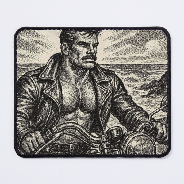 Item preview, Gay Leather Daddy Biker - California Freedom - Beach Gay Art Sketch designed and sold by ItsAKinkThing.