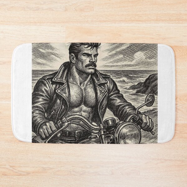 Item preview, Gay Leather Daddy Biker - California Freedom - Beach Gay Art Sketch designed and sold by ItsAKinkThing.