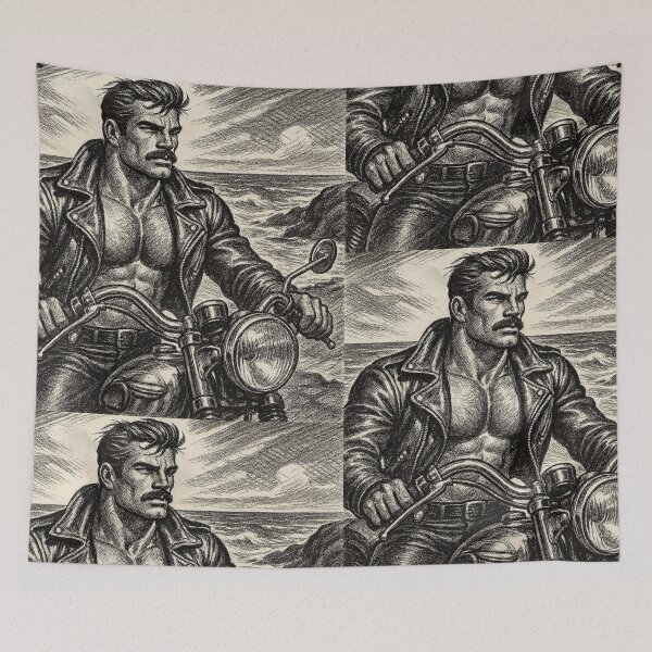 Item preview, Gay Leather Daddy Biker - California Freedom - Beach Gay Art Sketch designed and sold by ItsAKinkThing.