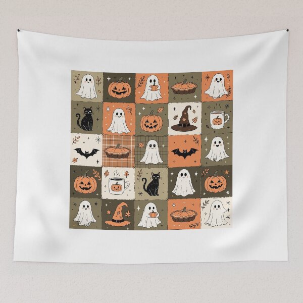 Item preview, Cute Halloween Pattern for Kids with Spooky Ghosts Pumpkins and Black Cats designed and sold by DariaOltes.