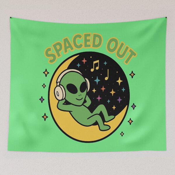 Item preview, Spaced Out - Alien Listening to Music on Crescent Moon designed and sold by Regal Rev.