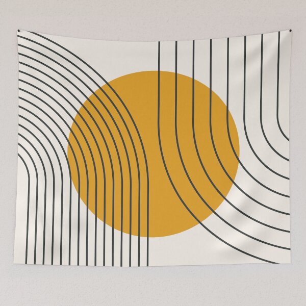 Item preview, Mid Century Modern Arches Boho Geometric Minimalist Line Art in Mustard and Charcoal designed and sold by nineFlorals.