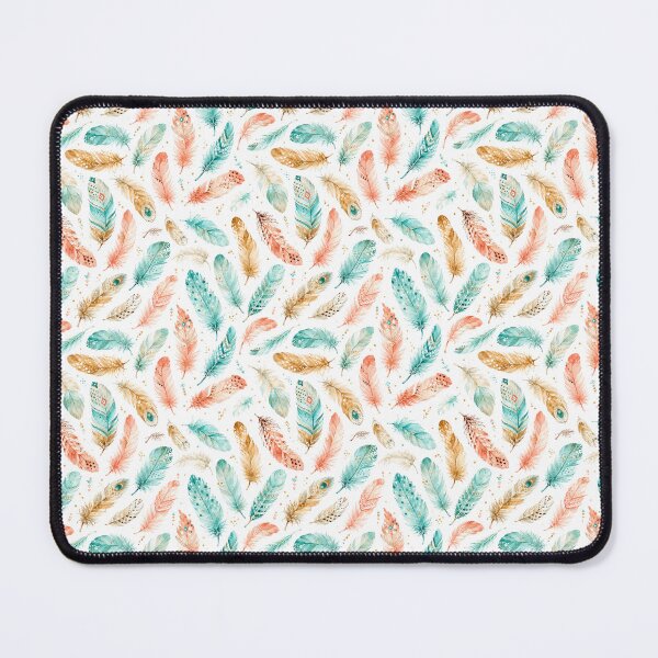 Item preview, Turquoise and Gold Watercolor Boho Feathers Pattern designed and sold by Tammy Marie Russell.