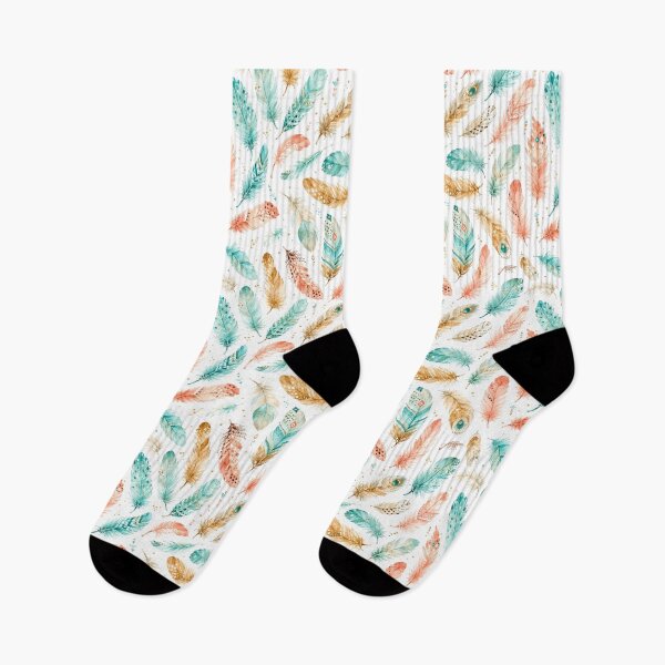 Item preview, Turquoise and Gold Watercolor Boho Feathers Pattern designed and sold by Tammy Marie Russell.