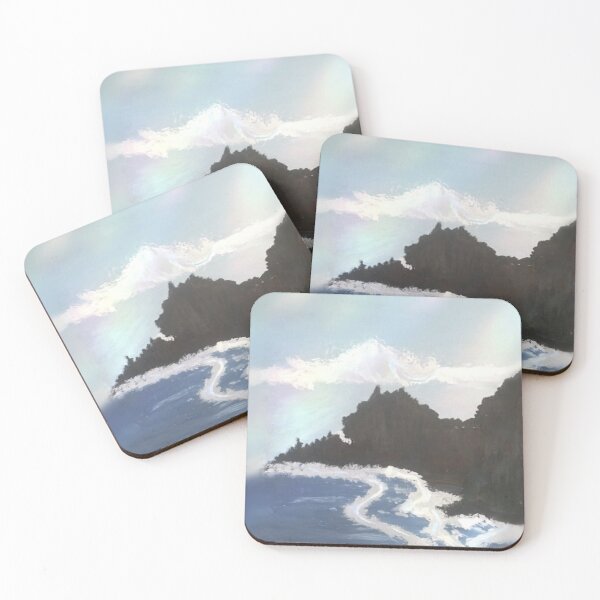 Item preview, Ocean Waves and Coastal Mountain Landscape Acrylic Painting designed and sold by ArtBloomDK.