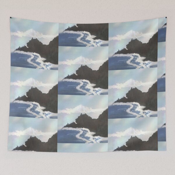Item preview, Ocean Waves and Coastal Mountain Landscape Acrylic Painting designed and sold by ArtBloomDK.