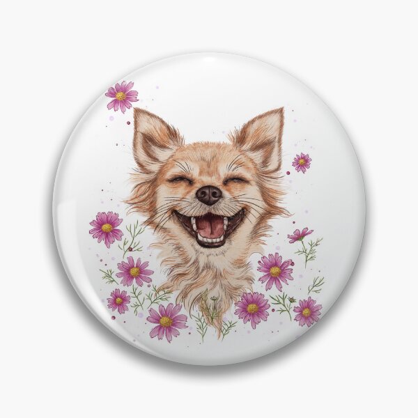 Item preview, Happy, smiling Chihuahua, pink flowers, pets, fun, spring mood, relaxation, happiness, gift for dog lovers. designed and sold by ArtbySvetik.
