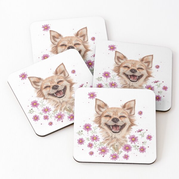 Item preview, Happy, smiling Chihuahua, pink flowers, pets, fun, spring mood, relaxation, happiness, gift for dog lovers. designed and sold by ArtbySvetik.