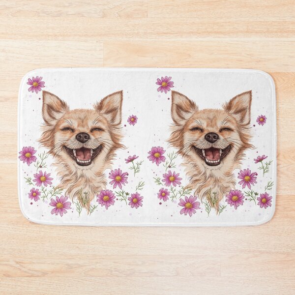 Item preview, Happy, smiling Chihuahua, pink flowers, pets, fun, spring mood, relaxation, happiness, gift for dog lovers. designed and sold by ArtbySvetik.