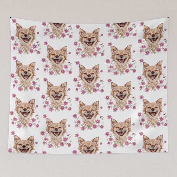 Item preview, Happy, smiling Chihuahua, pink flowers, pets, fun, spring mood, relaxation, happiness, gift for dog lovers. designed and sold by ArtbySvetik.