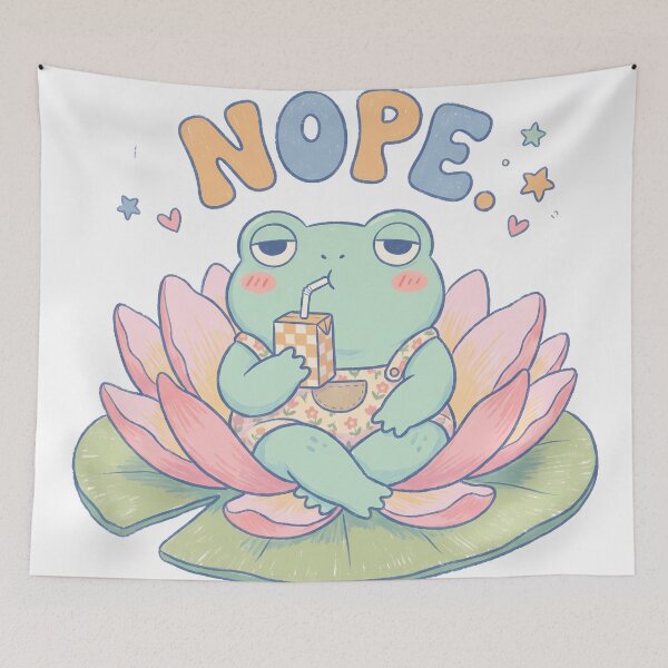Item preview, Kawaii Frog Drinking Juice Nope Funny Introvert Anti Social Meme designed and sold by WorldShop17.