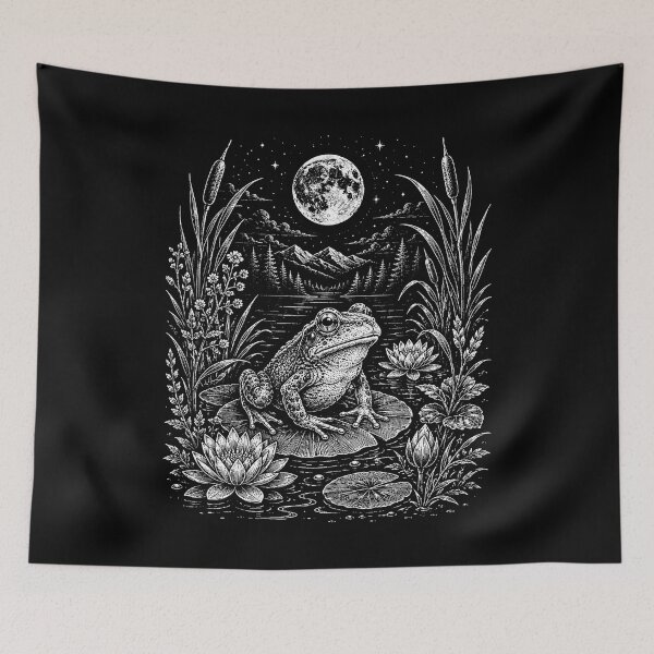 Item preview, Woodland Moonlit Frog on Lily Pad Vintage designed and sold by SOUFIANE1991.