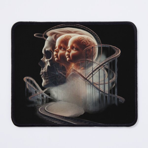 Item preview, Vintage Twin Dolls and Skull Rollercoaster Surreal Art designed and sold by LujziWorld.