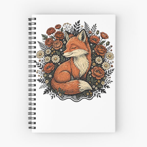 Item preview, Cottagecore Fox Sleeping in Flowers - Vintage Woodcut Floral Fox Art | Peaceful Fox Among Wildflowers - Boho Folk Art Fox and Poppies Illustration designed and sold by Neurospicy Trolls.