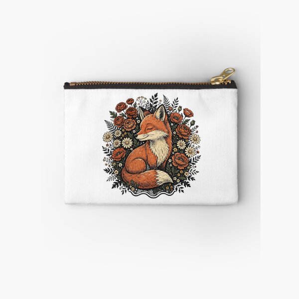 Item preview, Cottagecore Fox Sleeping in Flowers - Vintage Woodcut Floral Fox Art | Peaceful Fox Among Wildflowers - Boho Folk Art Fox and Poppies Illustration designed and sold by Neurospicy Trolls.