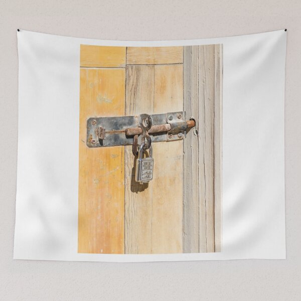 Item preview, Rusty Padlock On Weathered Wooden Door With Peeling Paint, Vintage Keyhole And Texture designed and sold by Nmallia.
