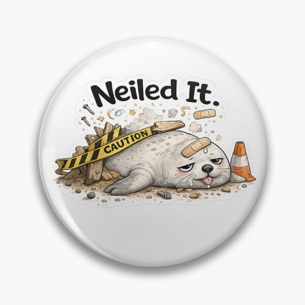 Item preview, Neiled It Construction Seal | Funny Seal Pun Meme designed and sold by Doodle ⭐⭐⭐⭐⭐.