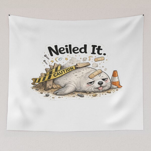 Item preview, Neiled It Construction Seal | Funny Seal Pun Meme designed and sold by Doodle ⭐⭐⭐⭐⭐.