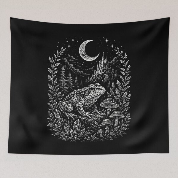Item preview,  Woodland Moonlit Frog on Lily Pad Mushroom  Vintage designed and sold by SOUFIANE1991.