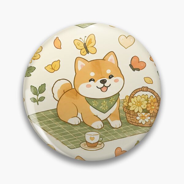 Item preview, Shiba Inu Chrysanthemum Picnic Kawaii Floral Pattern designed and sold by Soft Berry Studio.