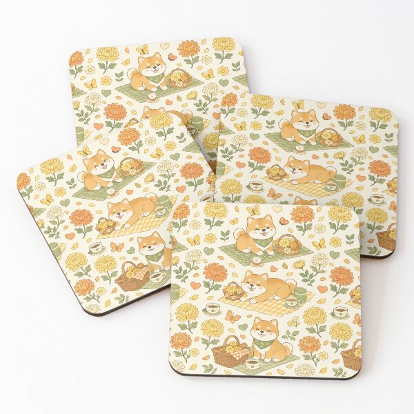 Item preview, Shiba Inu Chrysanthemum Picnic Kawaii Floral Pattern designed and sold by Soft Berry Studio.