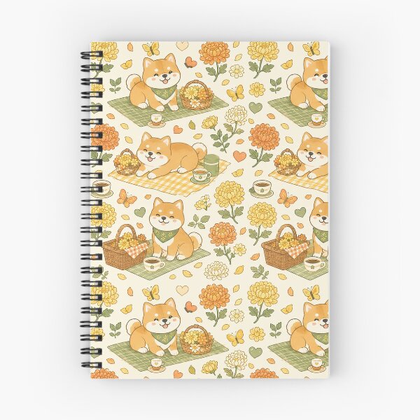 Item preview, Shiba Inu Chrysanthemum Picnic Kawaii Floral Pattern designed and sold by Soft Berry Studio.