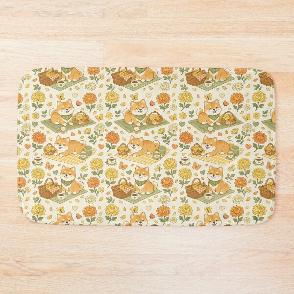 Item preview, Shiba Inu Chrysanthemum Picnic Kawaii Floral Pattern designed and sold by Soft Berry Studio.