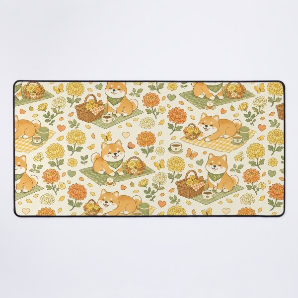 Item preview, Shiba Inu Chrysanthemum Picnic Kawaii Floral Pattern designed and sold by Soft Berry Studio.