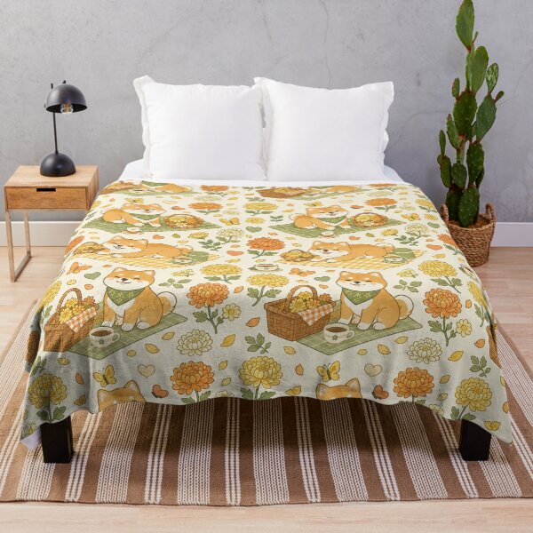 Item preview, Shiba Inu Chrysanthemum Picnic Kawaii Floral Pattern designed and sold by Soft Berry Studio.