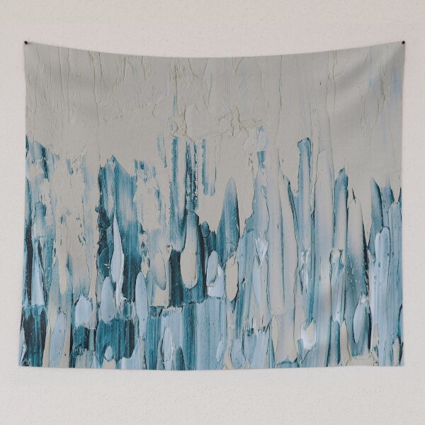 Item preview, Winter Drip – Abstract Blue and Cream Vertical Brushstroke Design designed and sold by BuckaBaby.